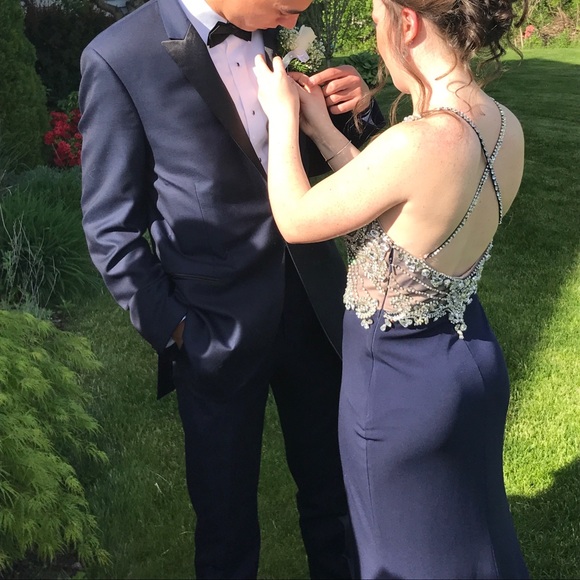 Navy blue and silver prom dress - Picture 3 of 5